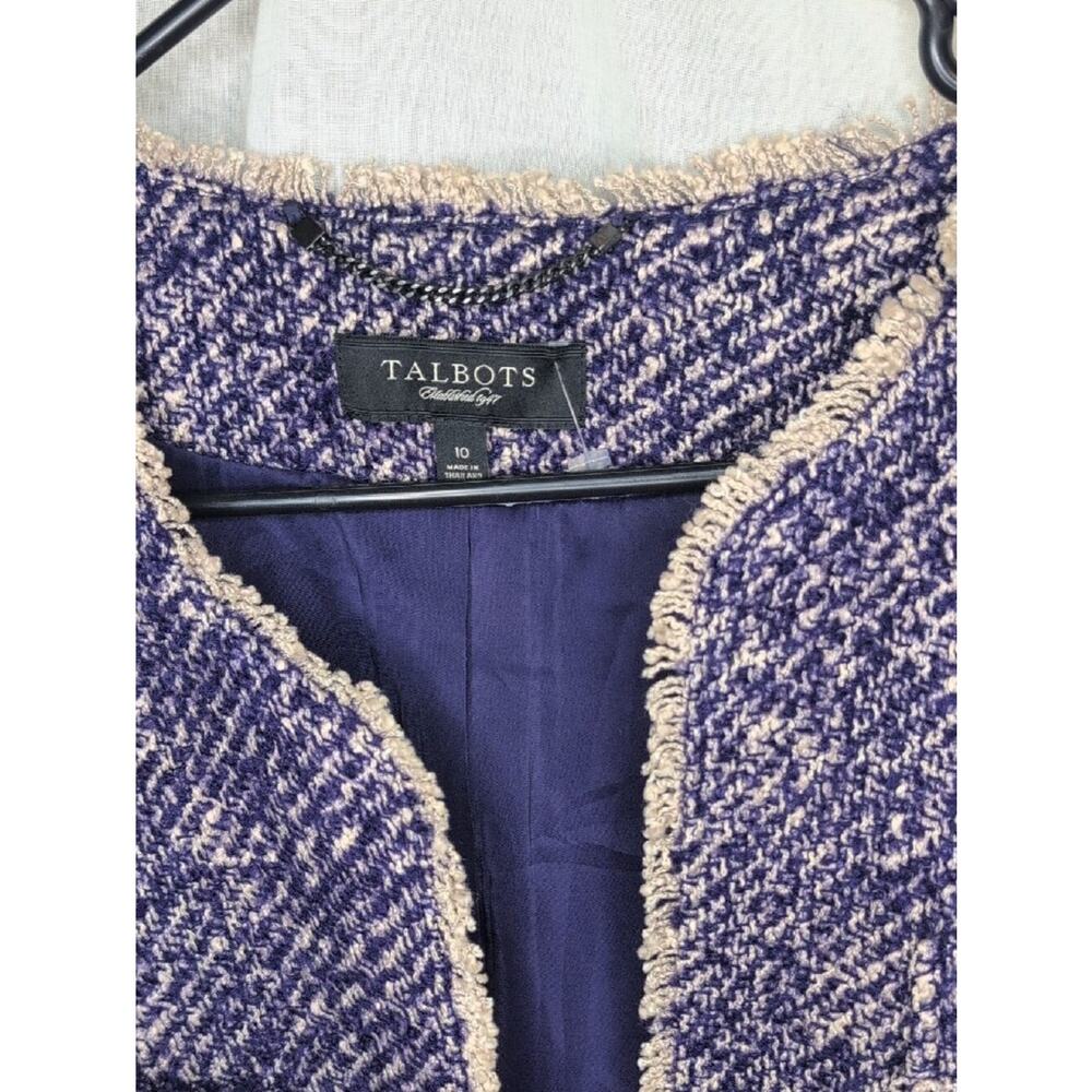 Purple and Cream Tweed Collarless Jacket - Picture 8 of 8